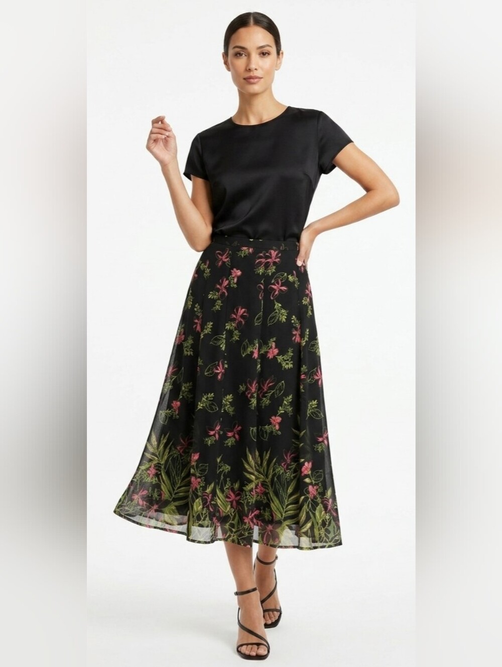 NWT JM CollectionA-Line Midi Skirt w/Floral Print Size 16W. Read Description.